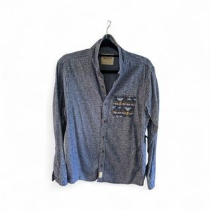 Hollister Men’s Long Sleeve Button Up Shirt With Native American Design Blue L